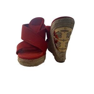 Tory Burch Red Espadrille Wedges size 8.5